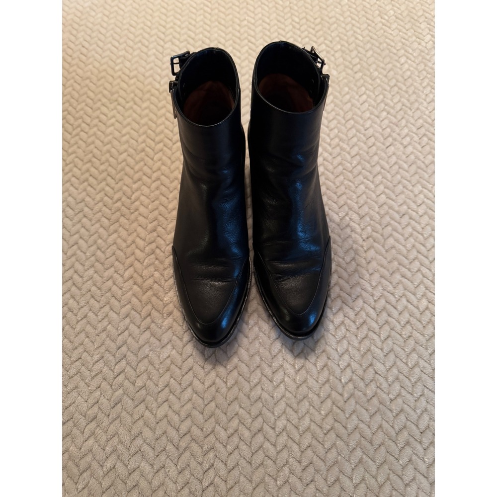 Chloe Black Leather Quilted Ankle Boots Pointed Toe Buckle Moto Bootie 36 Italy